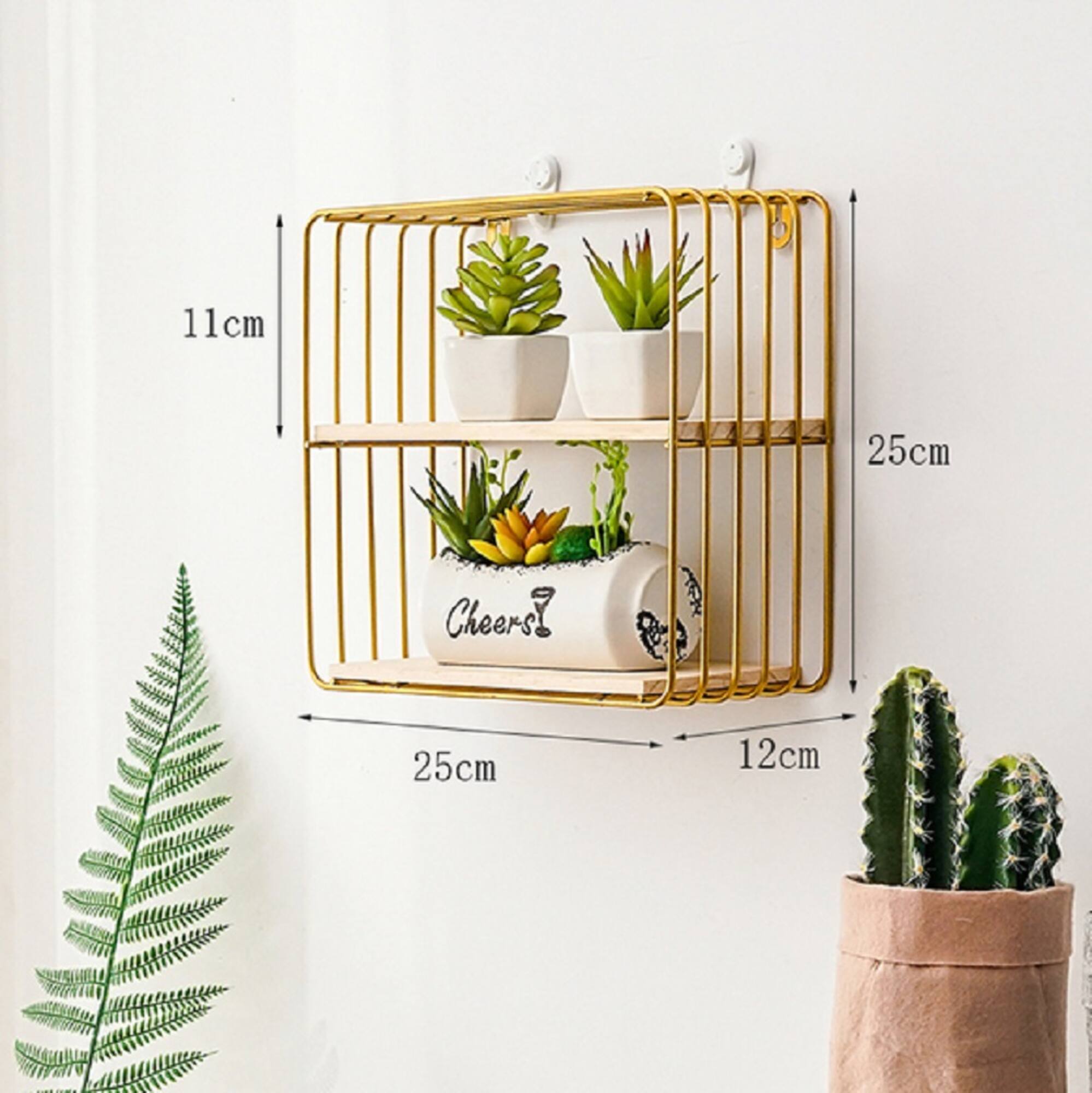 NEX™ Gold 2-Tier Iron Square Floating Wall Shelf